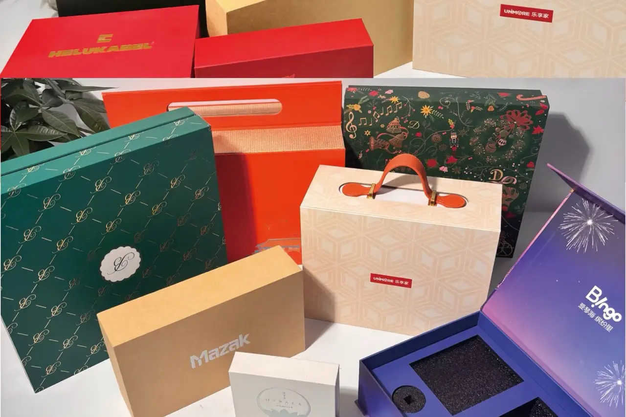 Mixed custom paper boxes and bags displayed for packaging selection