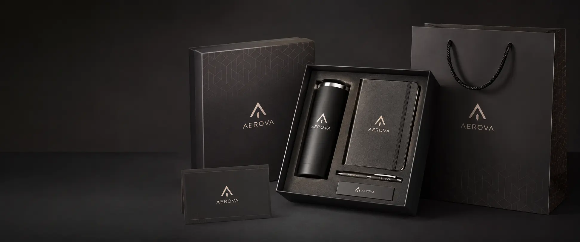 Corporate gift box case study with branded gift set layout