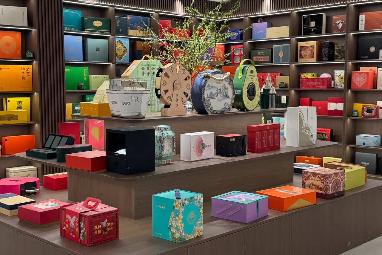 Corporate gift box project background with branded gift items