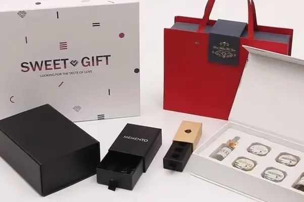 Perfume packaging project background with glass bottle and rigid box sample