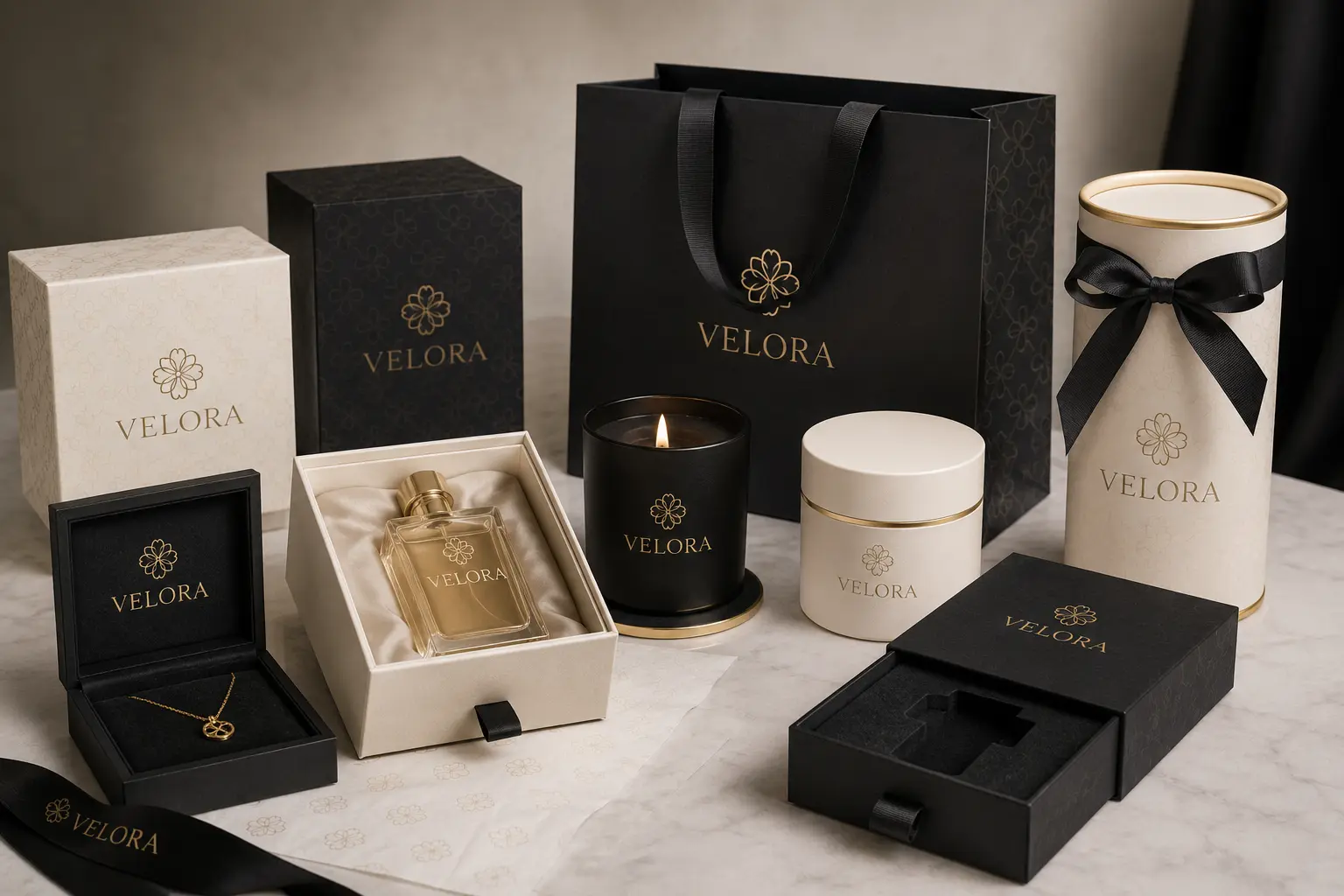 Packaging materials logo printing foil stamping inserts and ribbon options for custom packaging