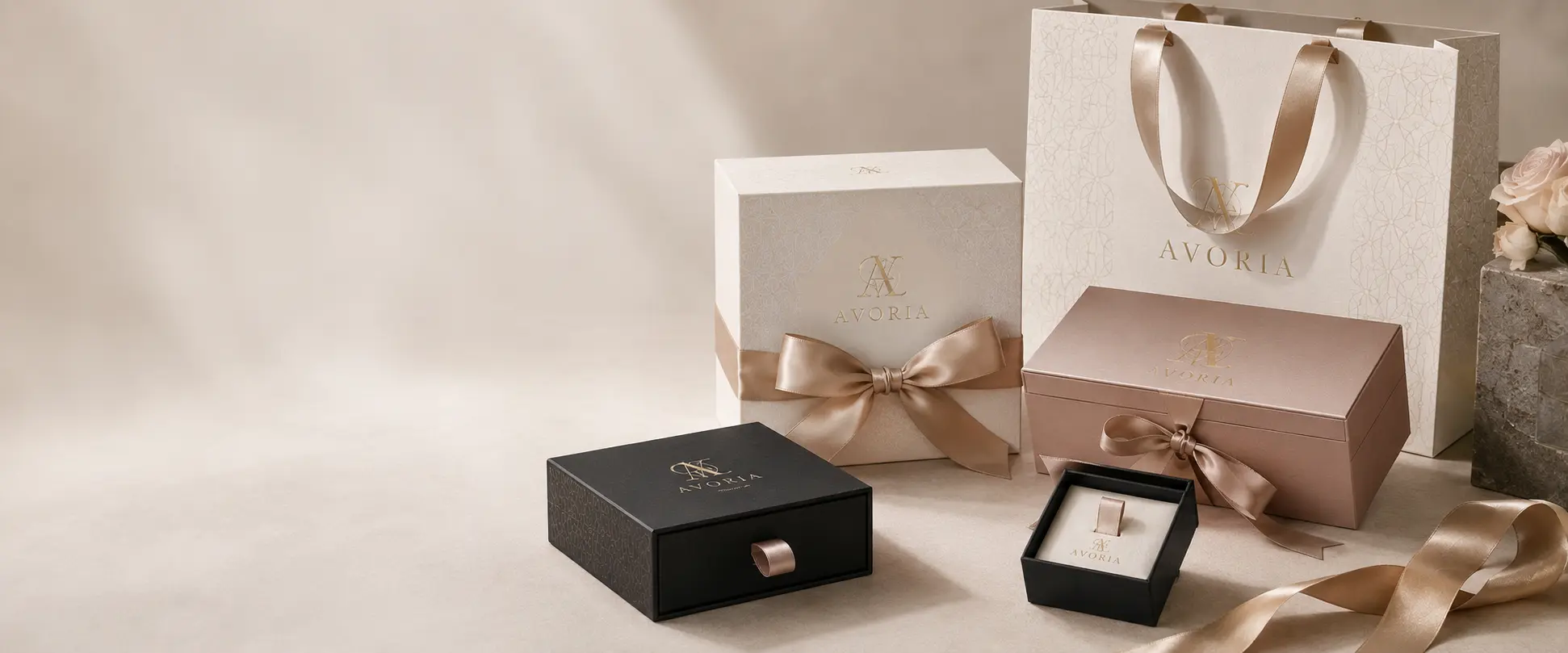 Custom packaging ribbons for gift boxes drawer boxes and rigid packaging