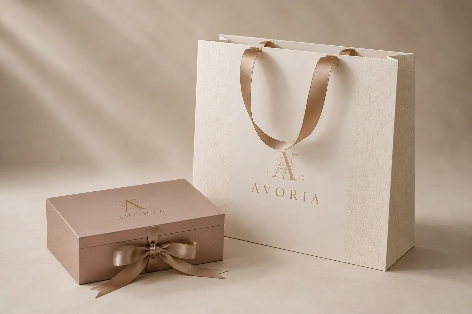 Ribbon handles for custom paper bags and gift packaging