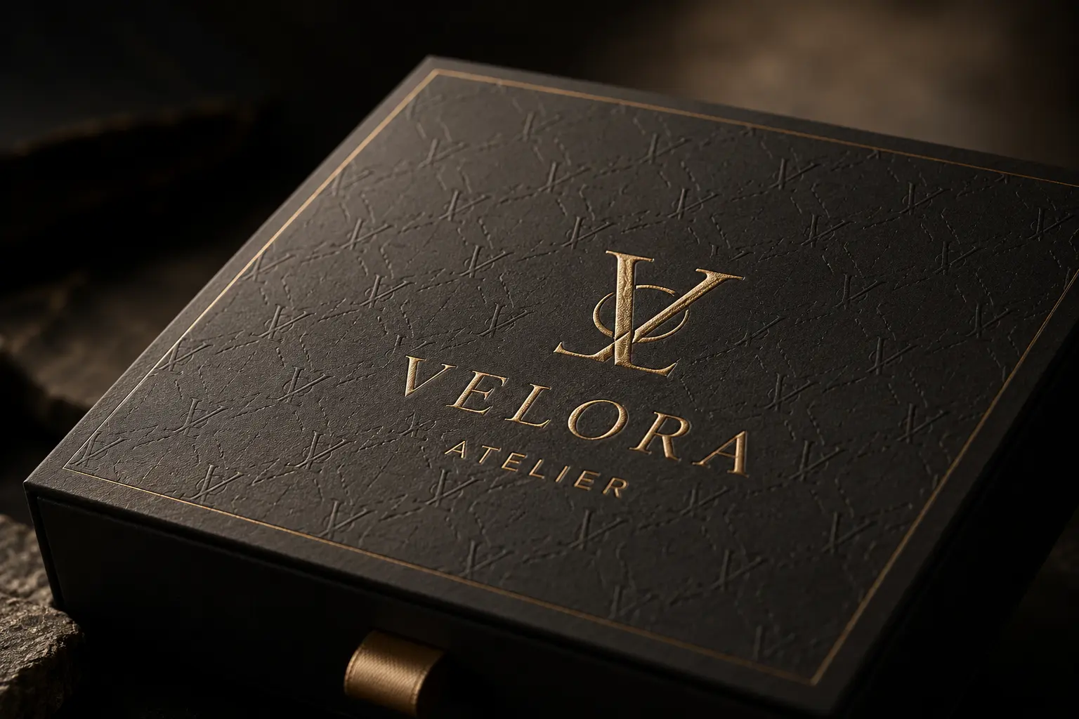 Raised embossed logo on custom rigid box