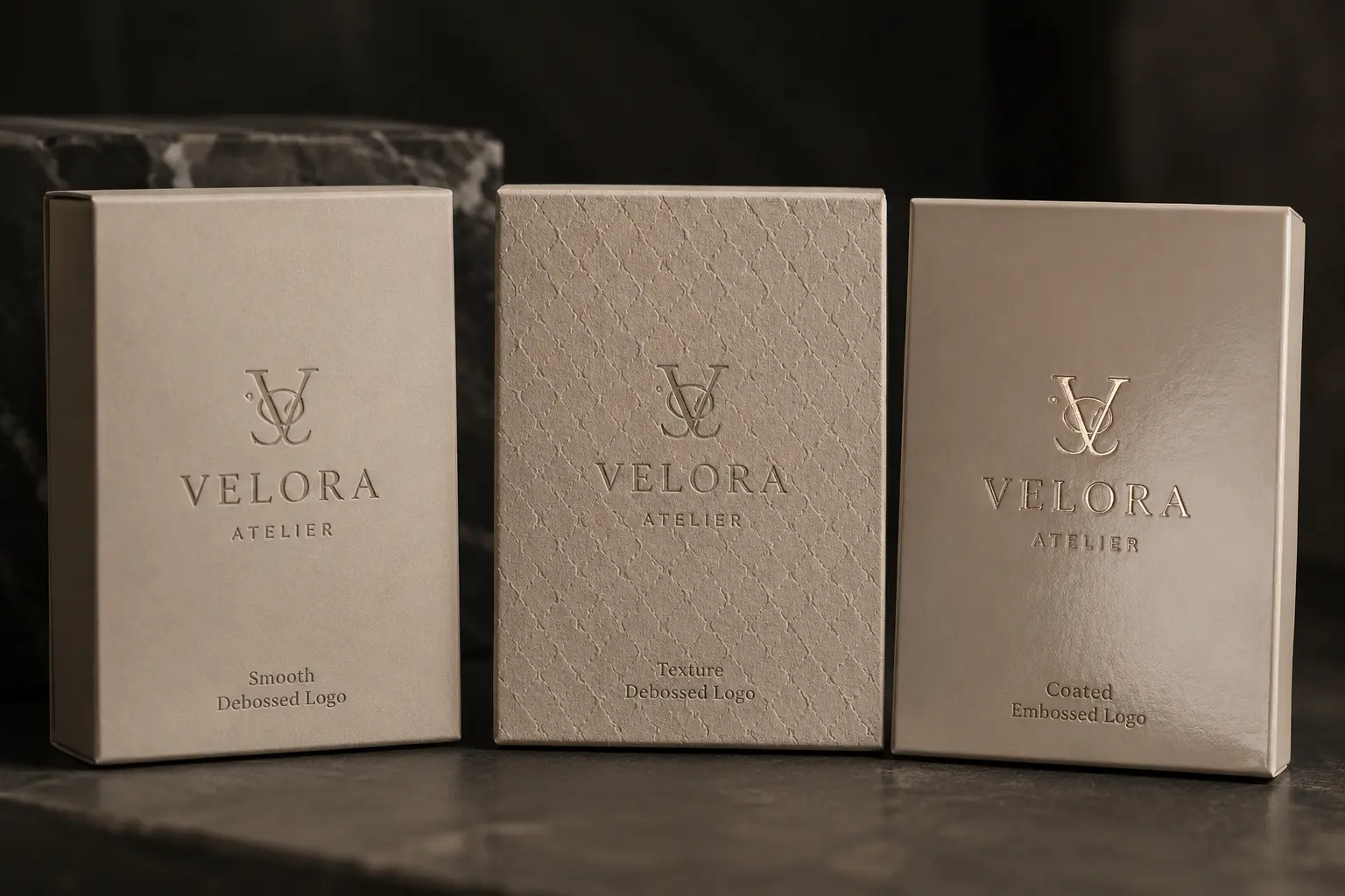 Paper surface comparison for embossed and debossed logo packaging