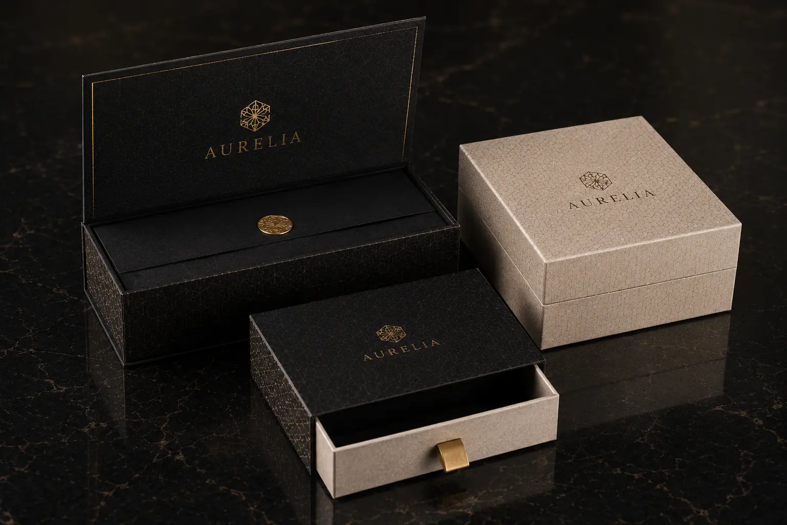 Foil stamping combined with embossing and debossing on custom packaging