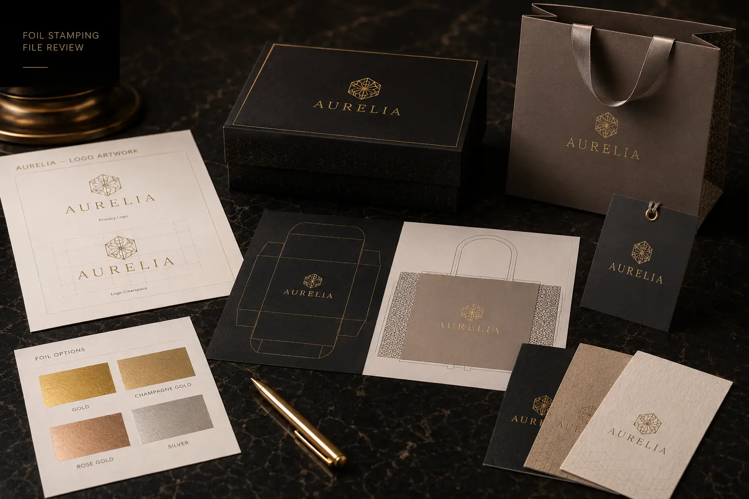 Foil stamping logo file and sample review for custom packaging