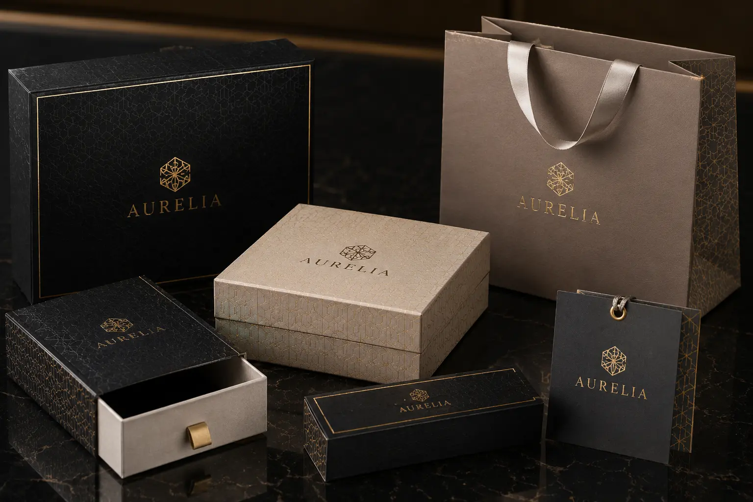 Foil stamping samples for custom boxes and paper bags
