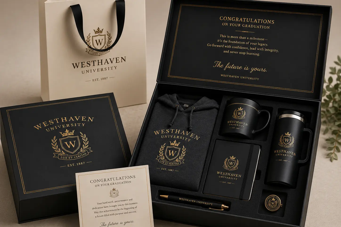 Custom corporate gift packaging for multi-item gift sets