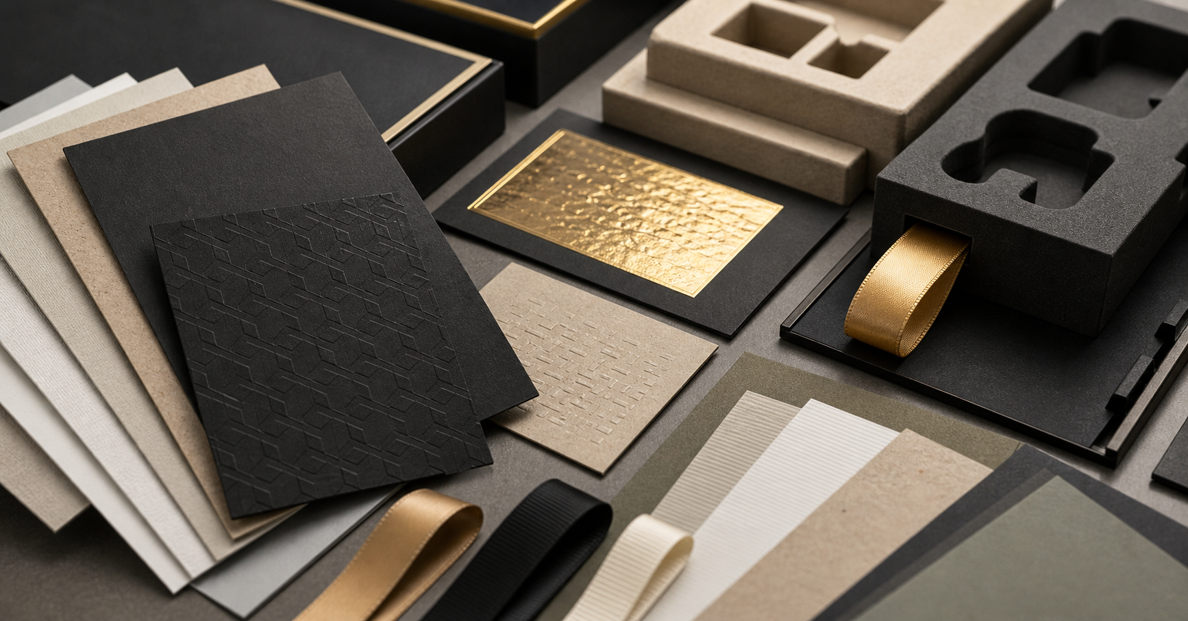 Custom packaging material swatches and paper samples