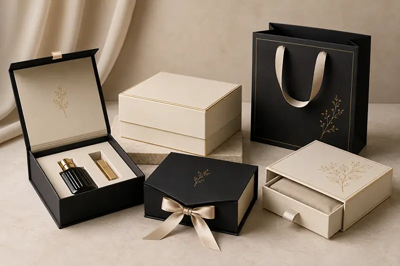 Custom luxury gift packaging with rigid structure and premium finishing