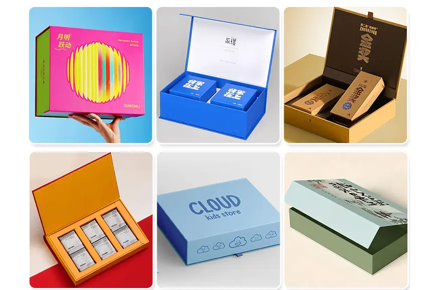 Custom book-style magnetic closure gift box examples