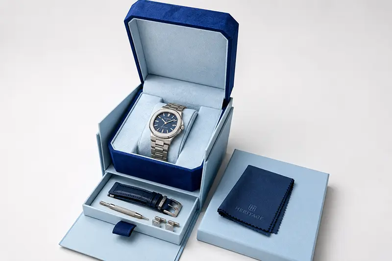 Custom watch packaging with cushion, insert and rigid box structure