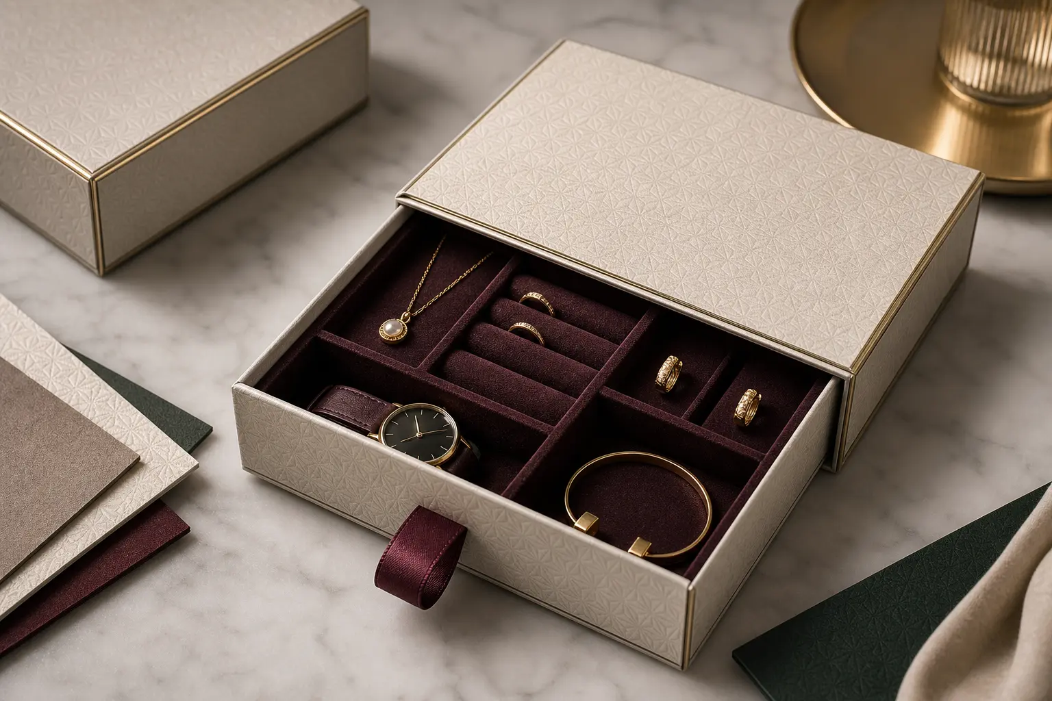 Custom drawer box with insert for jewelry packaging