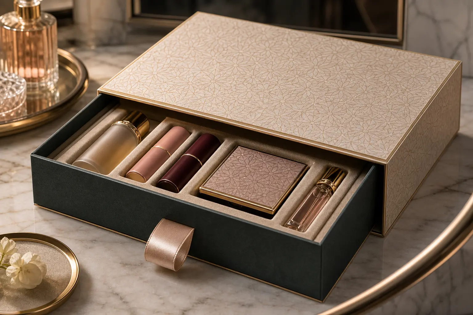Custom drawer box for cosmetic and beauty set packaging