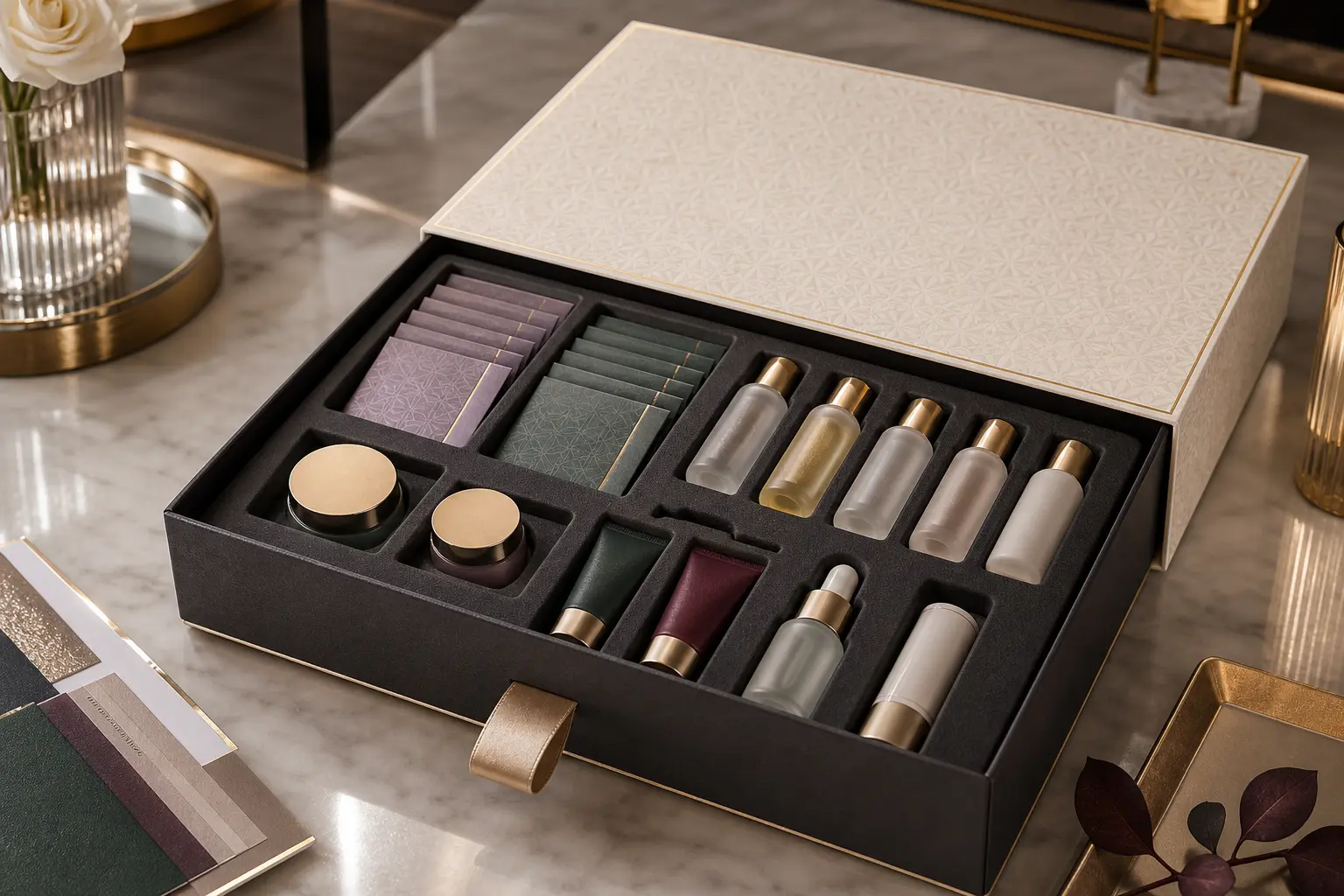 Drawer box sample kit for product launch packaging