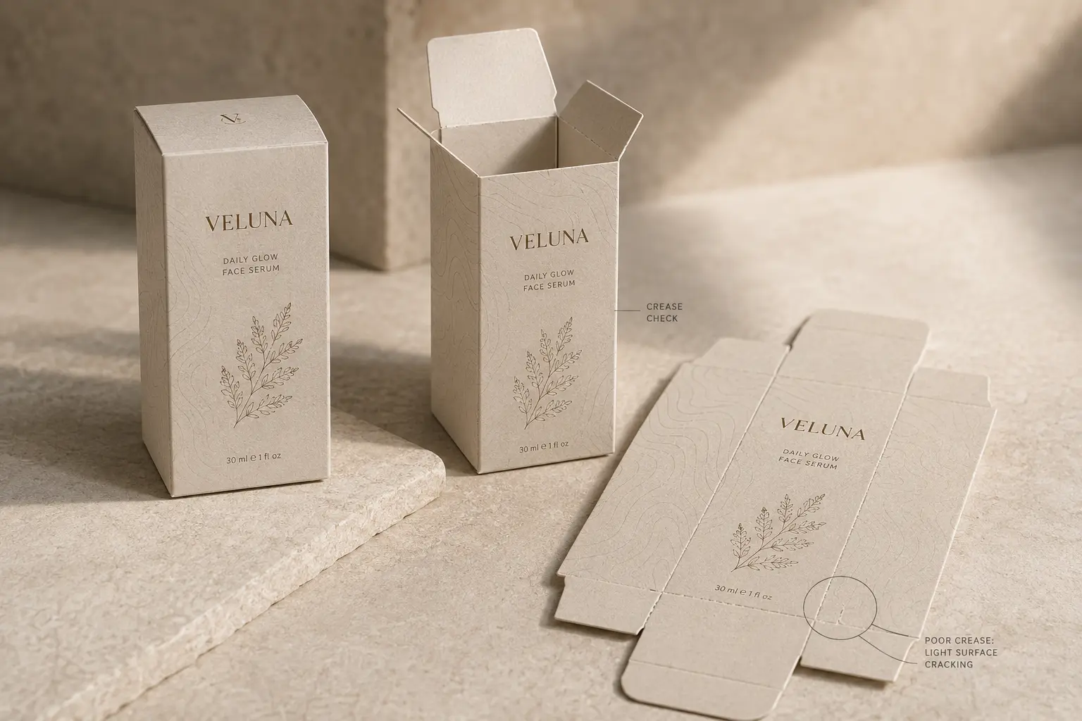 Product fit check inside custom folding carton box