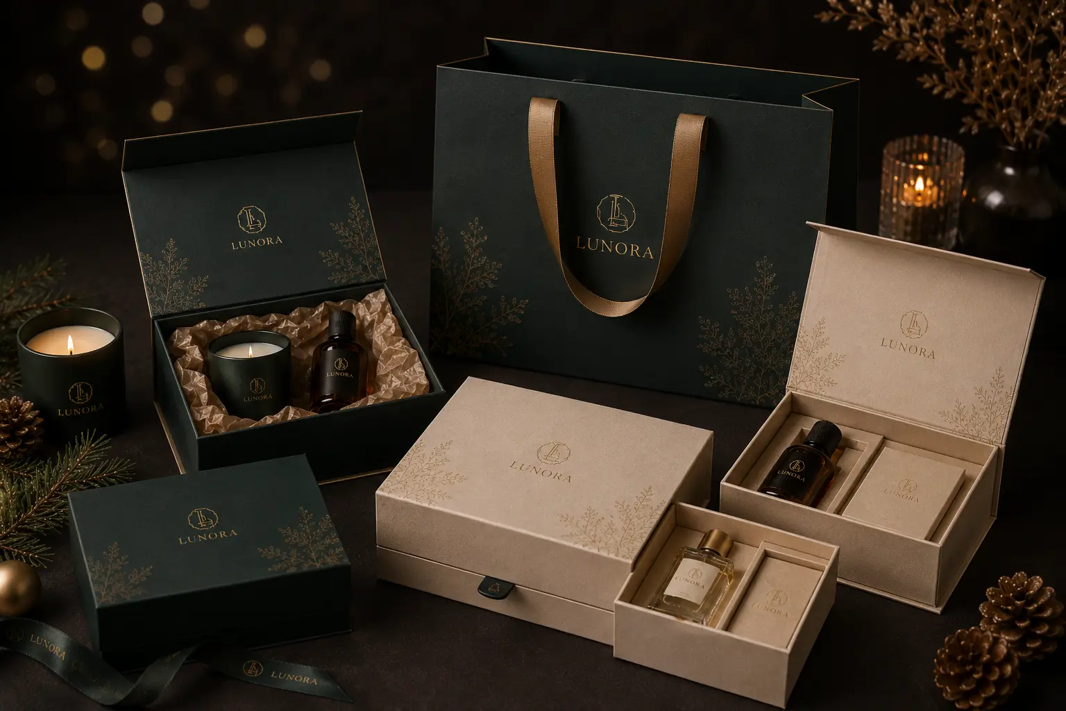 Custom corporate gift box with multiple branded items