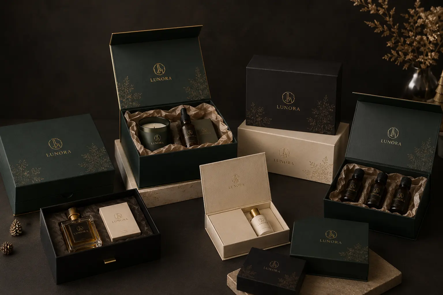 Retail custom gift boxes with organized product layout