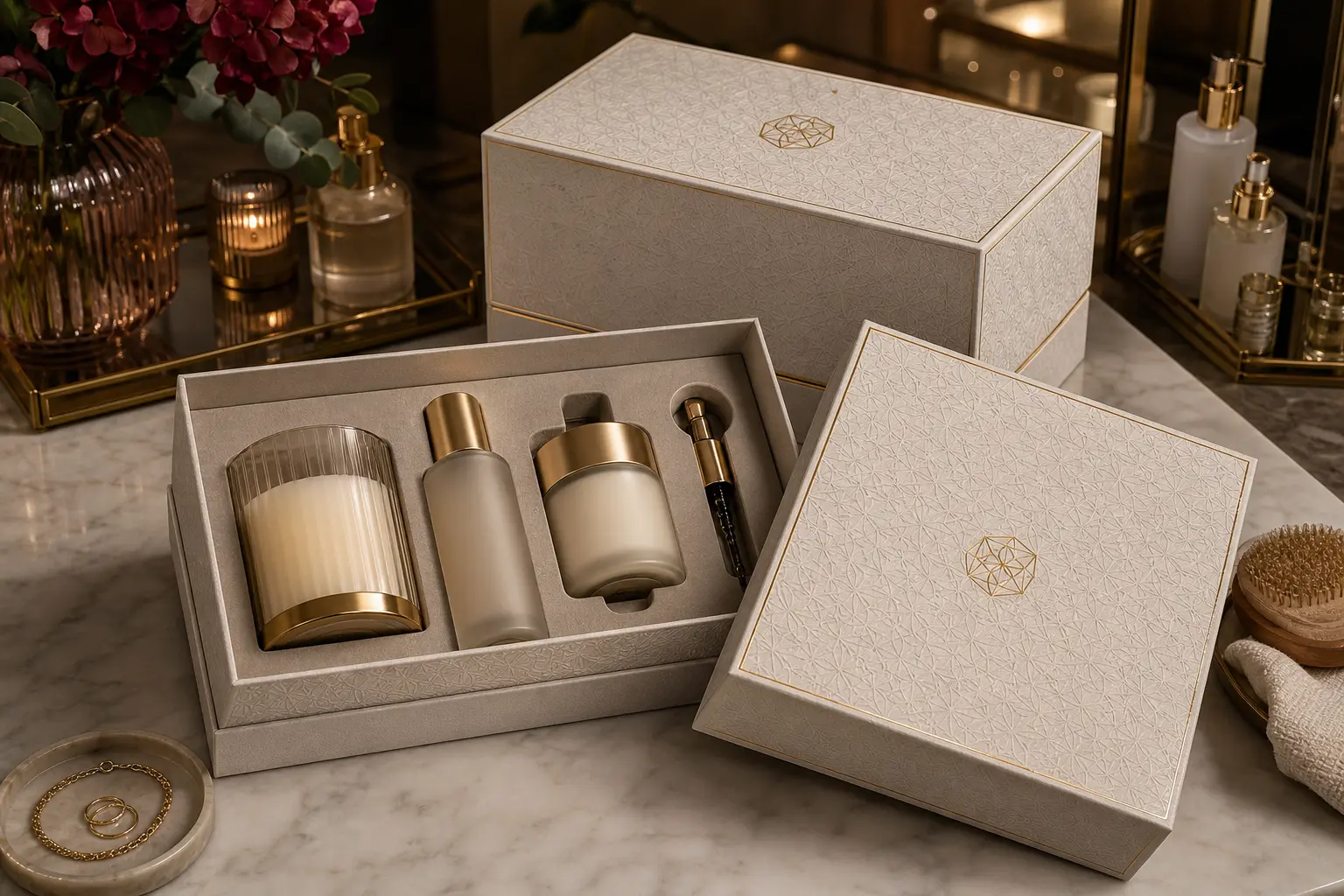 Lid and base boxes for candles beauty products and accessories