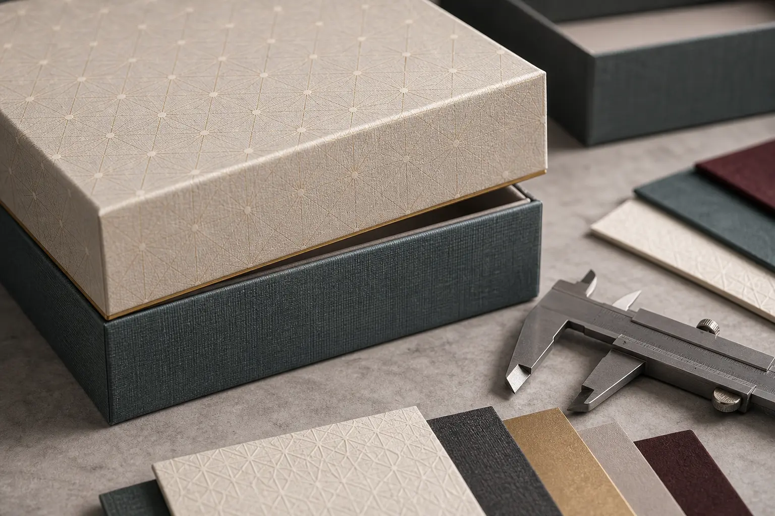 Lid and base fit check on custom gift box sample