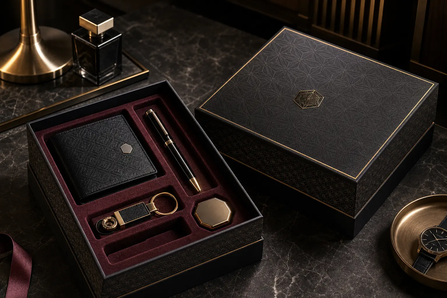 Luxury lid and base gift boxes with foil stamped logo