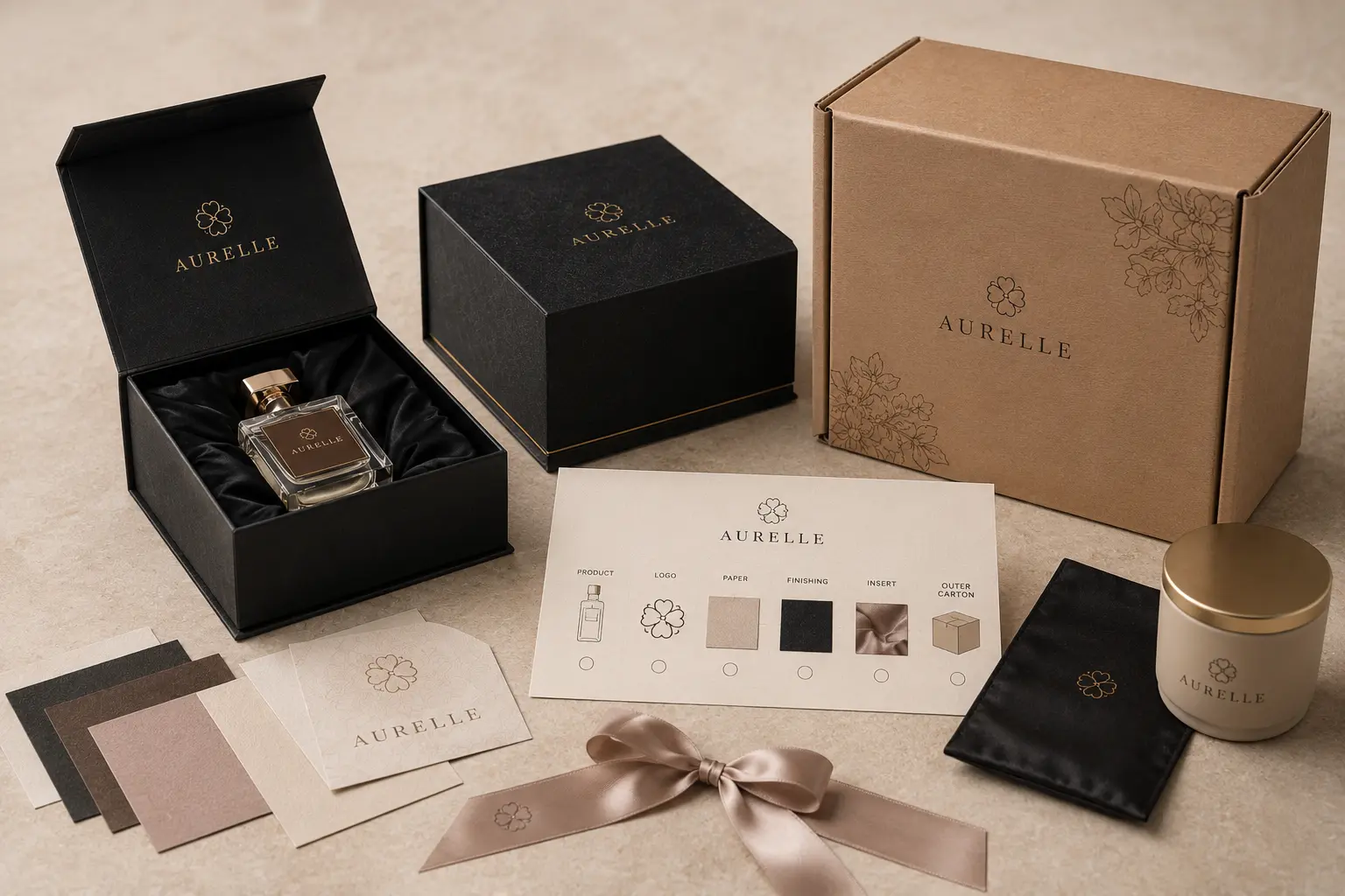 Custom luxury gift box quote details for product logo paper and finishing