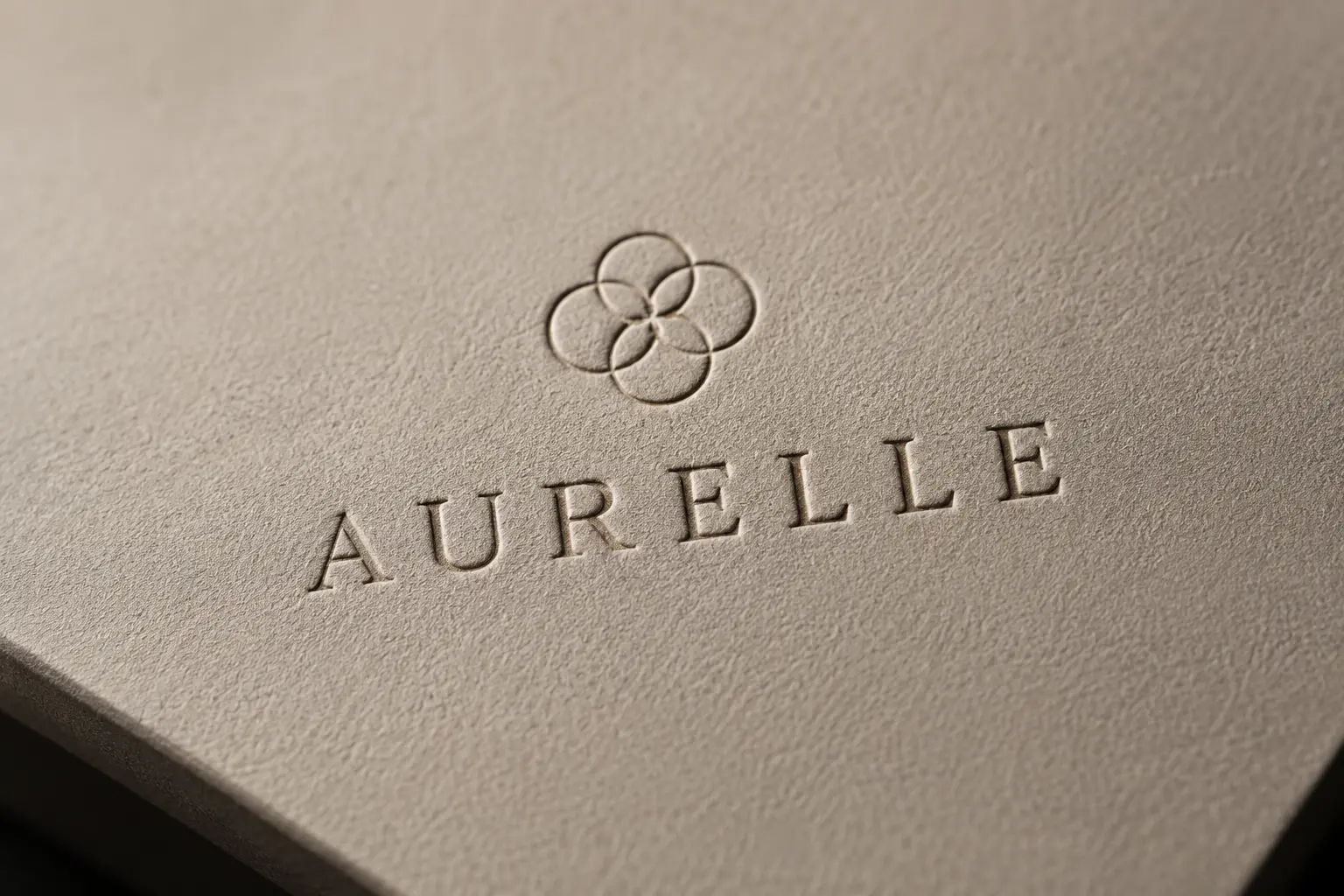 Embossed logo on textured luxury packaging paper