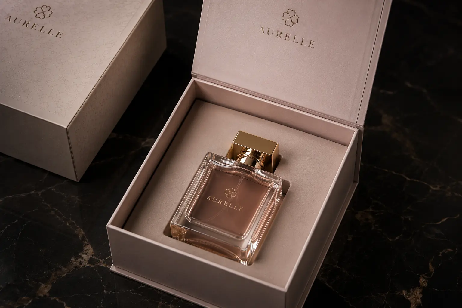 Fitted insert inside luxury gift box packaging