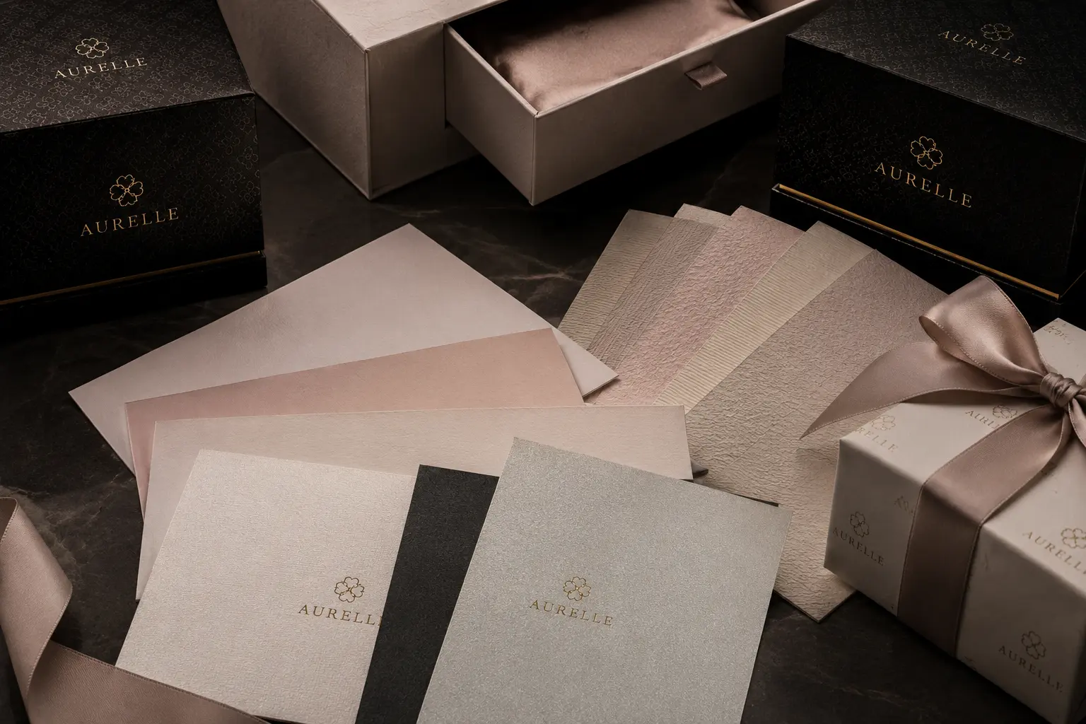 Specialty paper swatches for luxury gift boxes