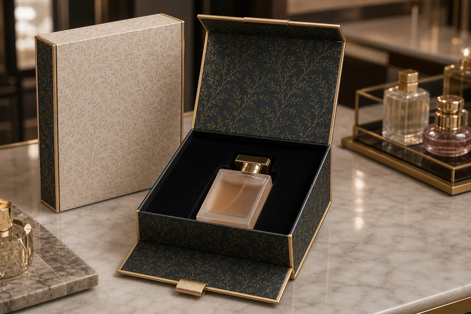 Magnetic closure box for perfume bottle packaging
