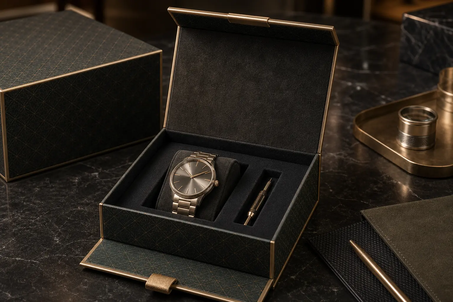 Magnetic closure box for watch packaging with cushion