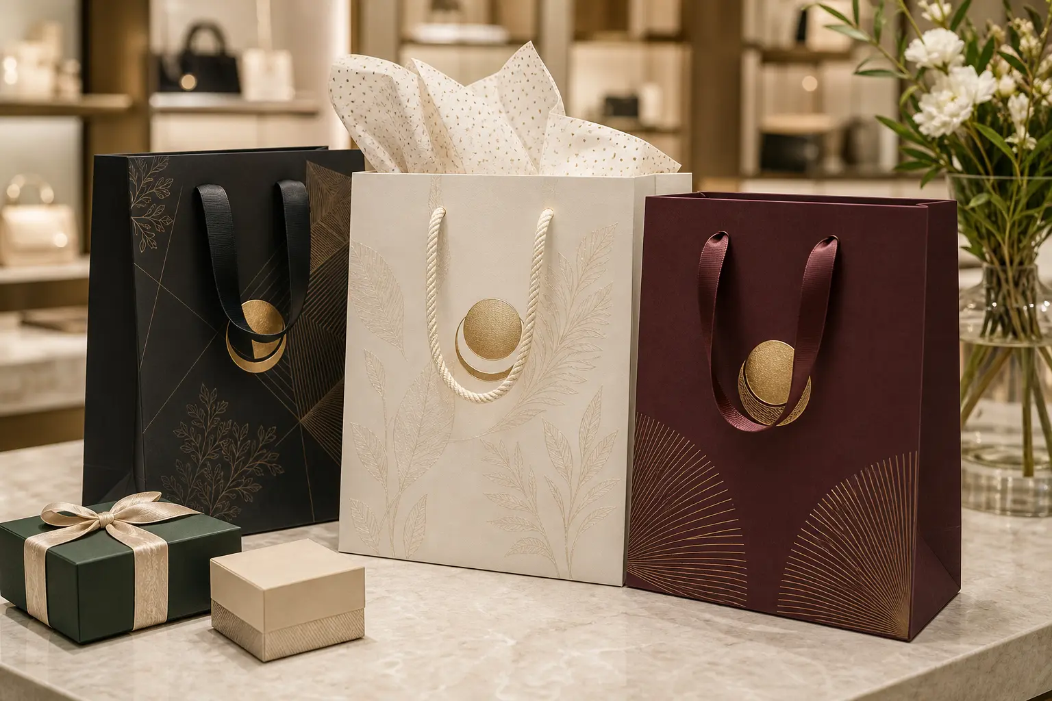 Retail shopping paper bags with logo printing