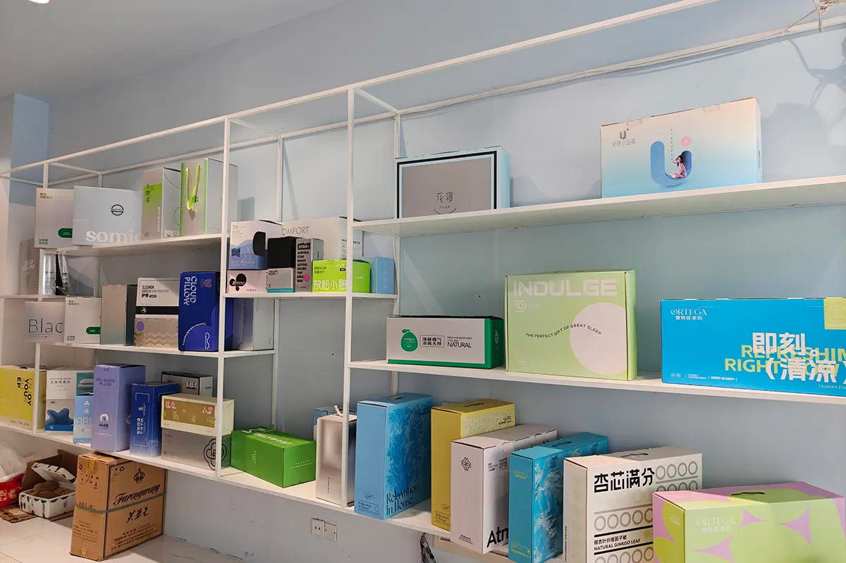 cylindrical packaging paper and material rolls in the sample room