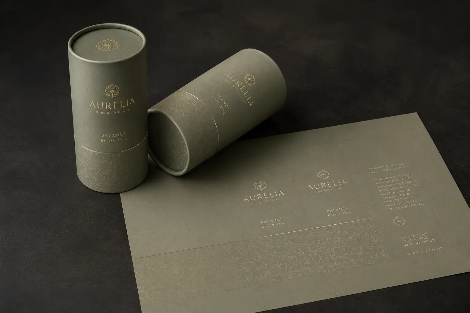 Printed paper tube label artwork around cylinder