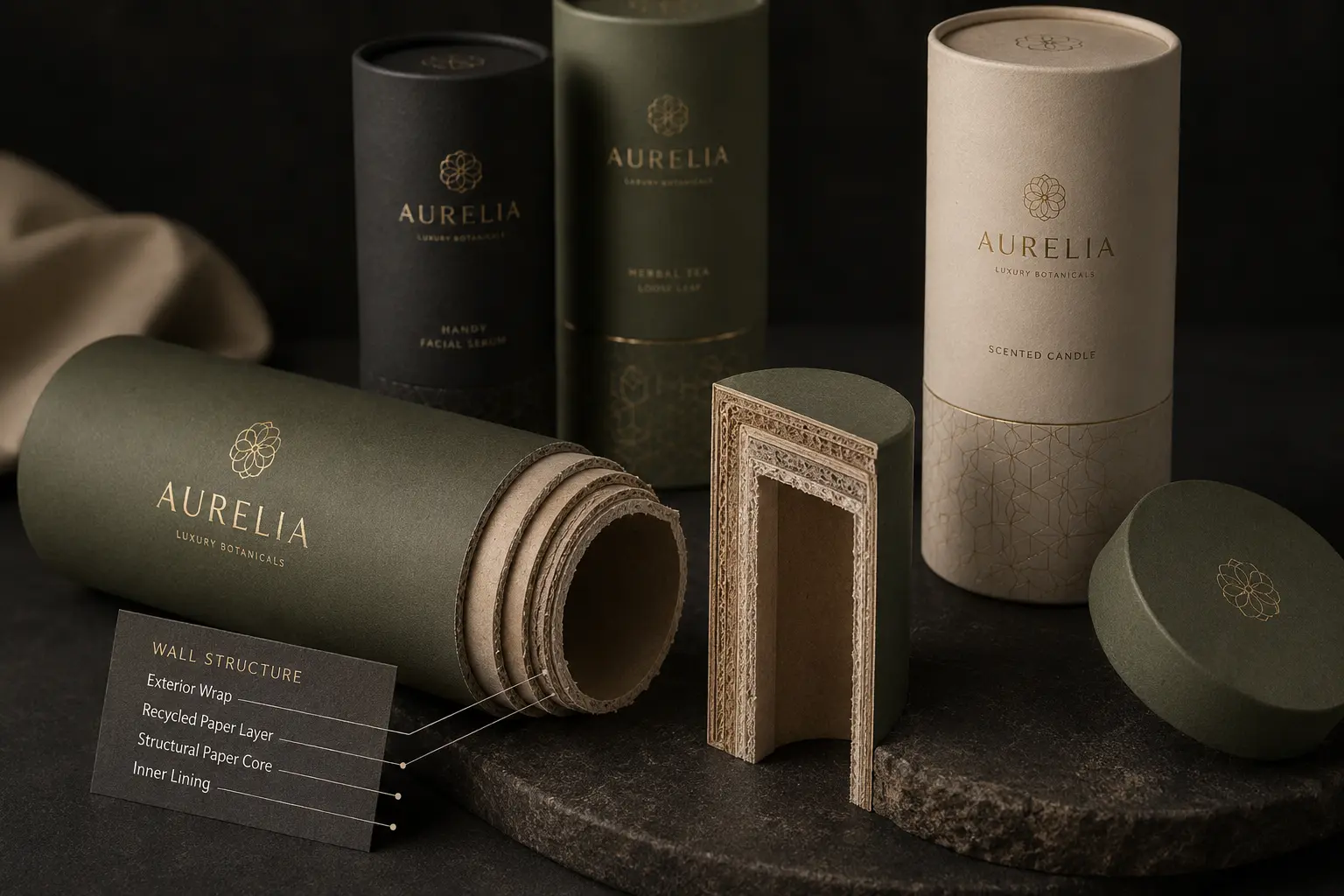 Cardboard tube packaging cross-section sample