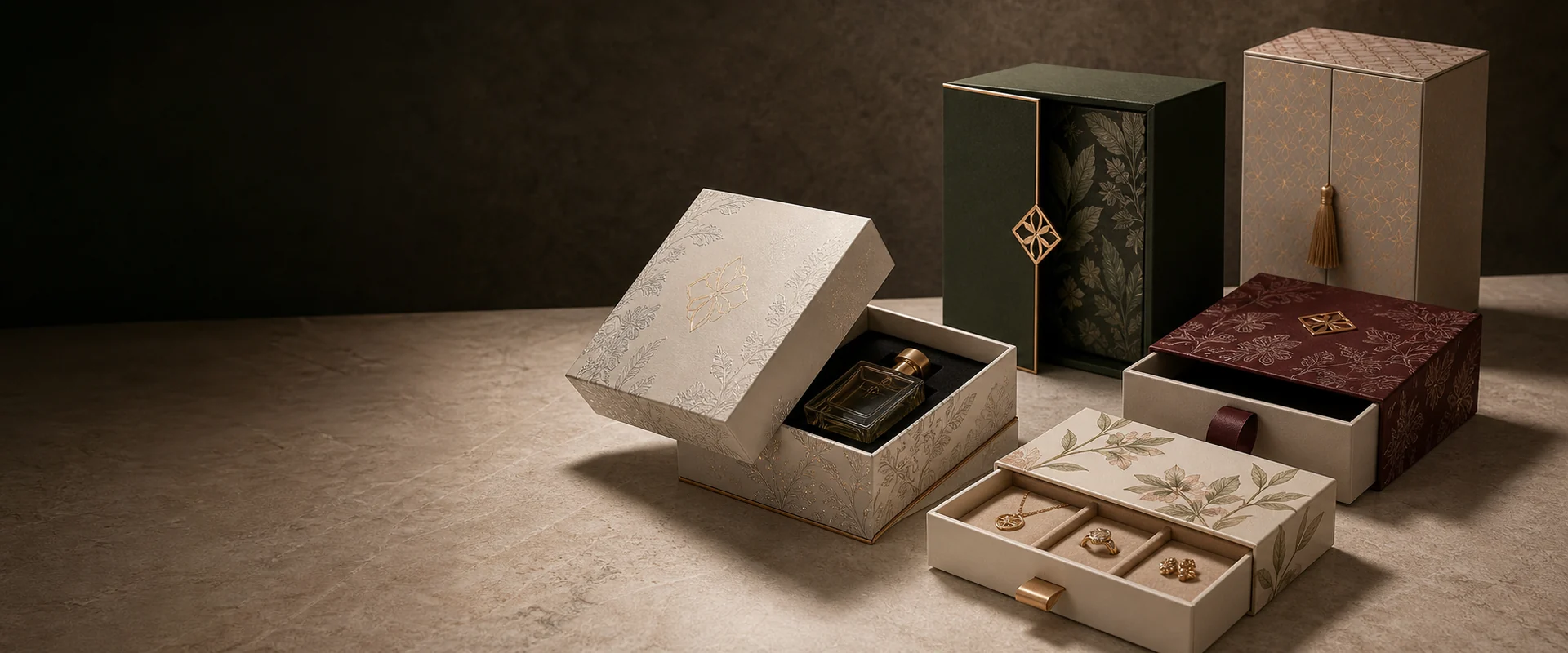 Custom rigid boxes with greyboard structure and logo finishing
