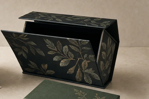 Custom magnetic rigid boxes with flap and logo finishing