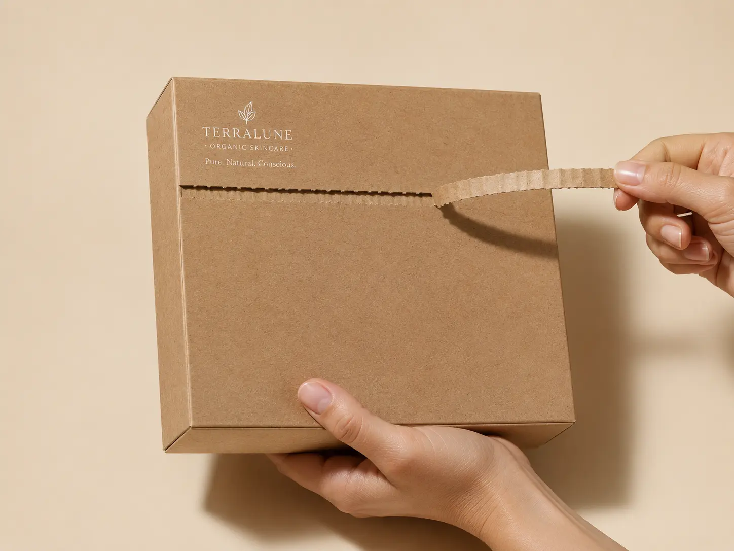 Kraft mailer box with easy-tear opening strip