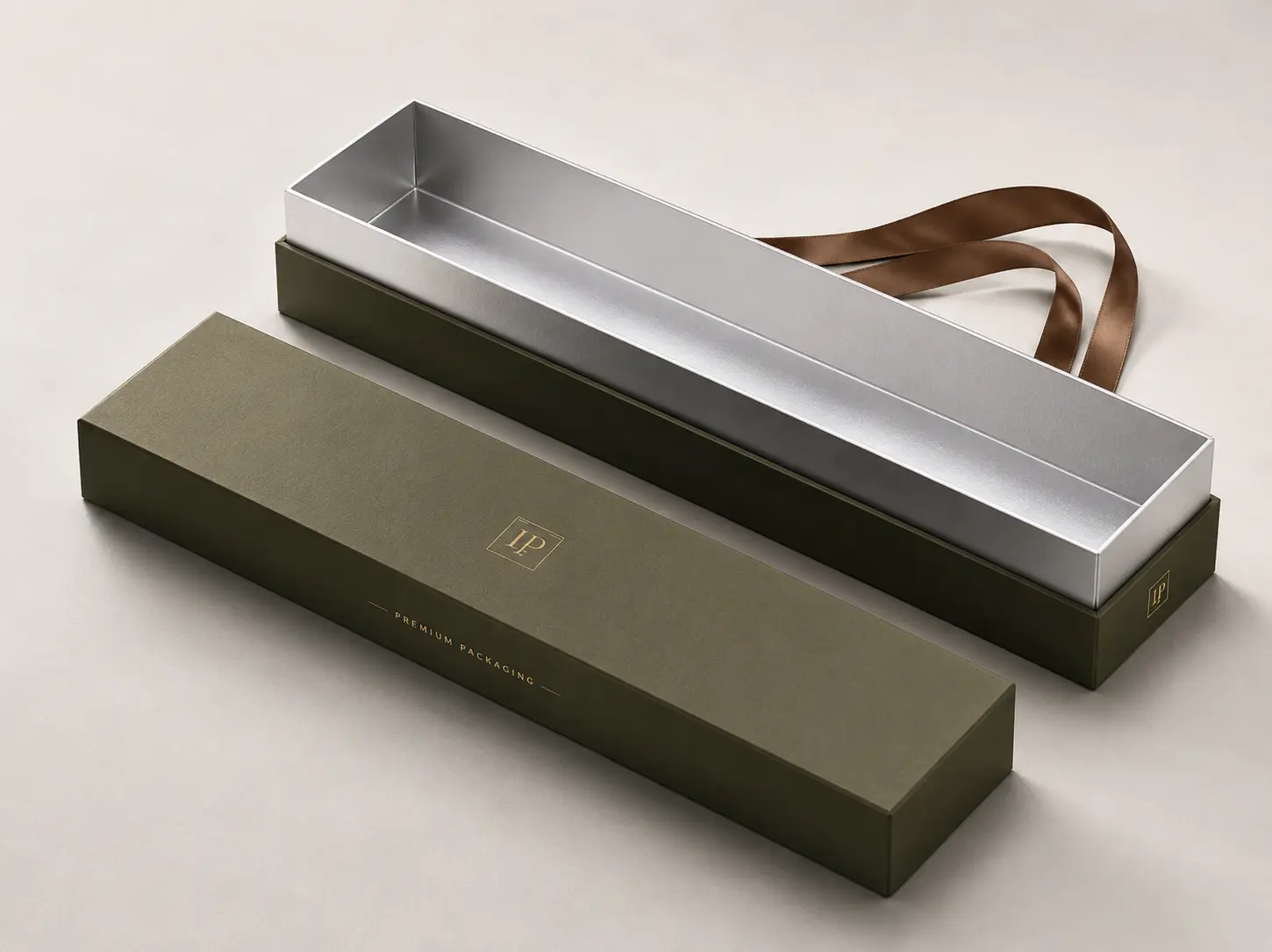 Long gift box with satin ribbon carry handle