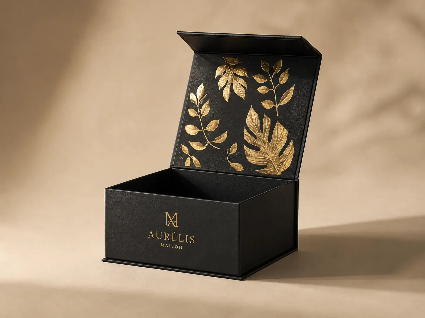 Luxury magnetic gift box with gold surface detail