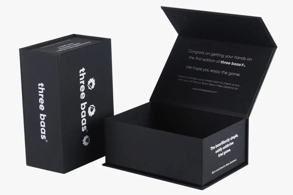 Black magnetic rigid box with printed inside lid panel