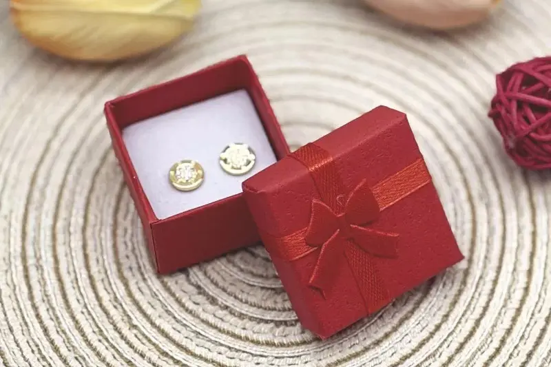 Red jewelry presentation box with fitted earring insert
